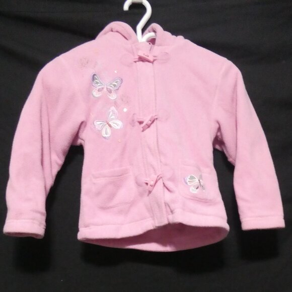 ADORABLE JR TOO | size 6 girls, kids | Pink Fleece Hooded Pea Coat | Butterflies - Picture 1 of 16